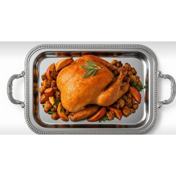 Parini 21" Stainless Steel Serving Tray Decorative Handles Elegant Design - Picture 1 of 8